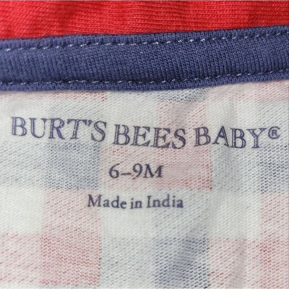 Burts Bees Baby Size 6-9 Months Red & Blue Checkered Baby Onesie - Picture 3 of 3